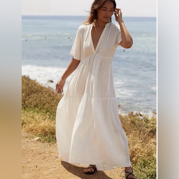 Anthropologie Dresses & Skirts - NWT ANTHROPOLOGIE The Kallie Flowy Tiered Maxi Gauzy Dress White Sz: XL